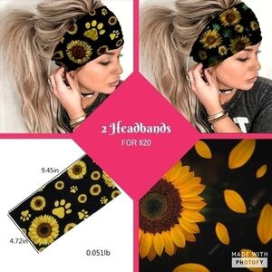 2 Piece New Sunflower Summer Boho Women's Headbands Dog Animal Lovers Pa…